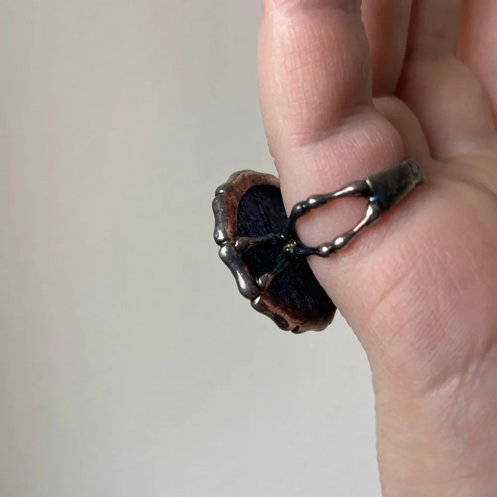Sterling silver ring with genuine gemstone, size 7.5 US